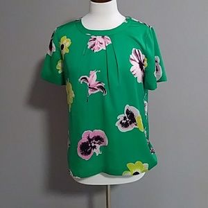 J Crew Floral Print Blouse (M) green